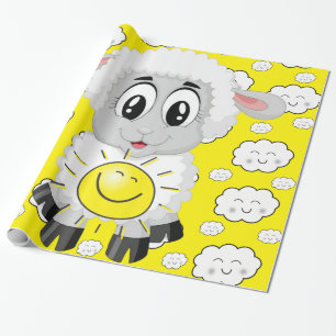 Glossy Wrapping Paper, Sheep Sun Yellow Clouds Paper