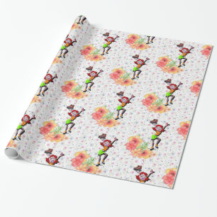 Glossy Wrapping Paper, Skating Girl Floral Wrapping Paper
