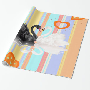 Glossy Wrapping Paper, Stripe Hearts Swans Wrapping Paper