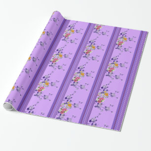 Glossy Wrapping Paper, Stripe Purple Floral Wrapping Paper