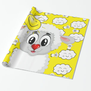 Glossy Wrapping Paper, Sun Sheep Clouds Yellow Wrapping Paper