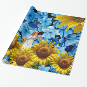Glossy Wrapping Paper, Sunflower Blue Floral Wrapping Paper