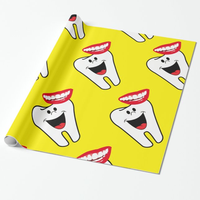 Glossy Wrapping Paper, Teeth Smile Dentist Yellow Wrapping Paper (Unrolled)