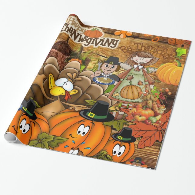 Glossy Wrapping Paper, Thanksgiving Turkey Paper (Unrolled)