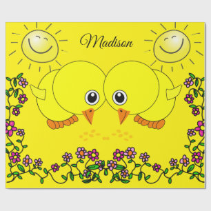 Glossy Wrapping Paper, Yellow Chicks Sun Floral Paper