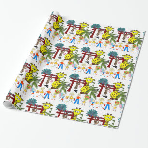 Glossy Wrapping Paper, Zoo Monkey Giraffe Paper