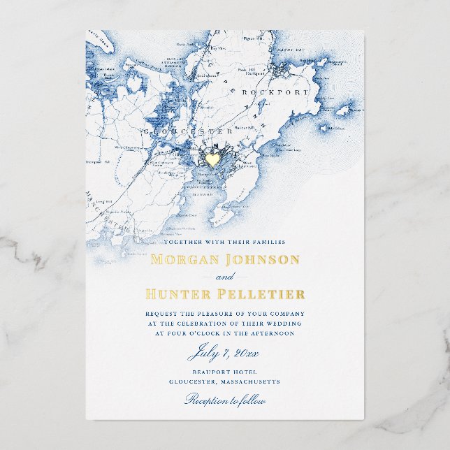 Gloucester Cape Ann Wedding Elegant Navy and Gold (Front)