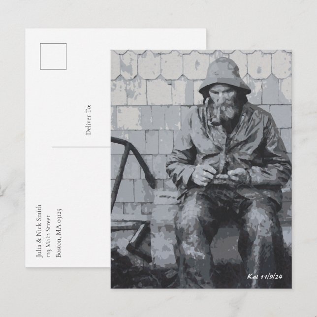 Gloucester Fisherman Mending His Nets Postcard (Front/Back)