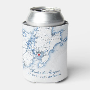 Gloucester, MA Map Wedding Favour Drink Holder Can Cooler