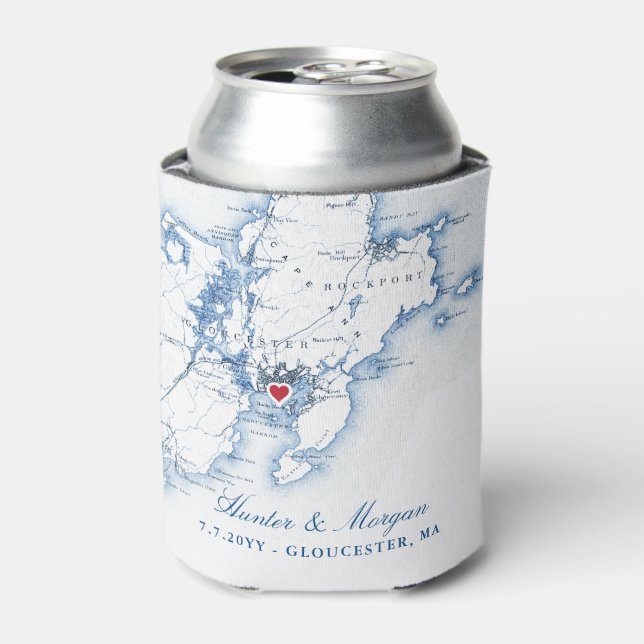 Gloucester, MA Map Wedding Favour Drink Holder Can Cooler (Can Front)