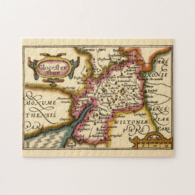 Gloucestershire County England Old Antiquarian Map Jigsaw Puzzle (Horizontal)