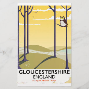 Gloucestershire, England Train travel poster. Stationery