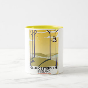 Gloucestershire, England Train travel poster. Two-Tone Coffee Mug