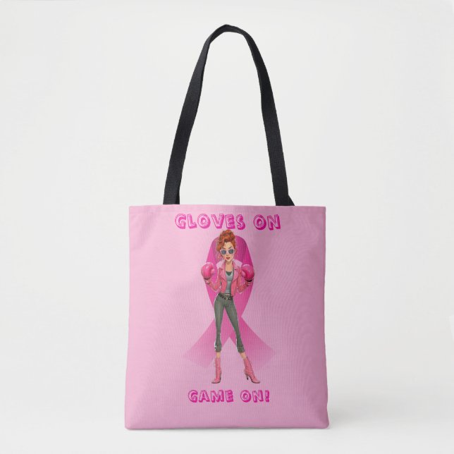 Gloves On, Game On! Breast Cancer Awareness Tote Bag (Front)