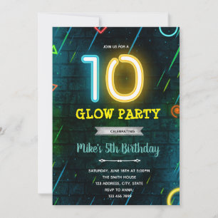 Glow 10th birthday party invitation