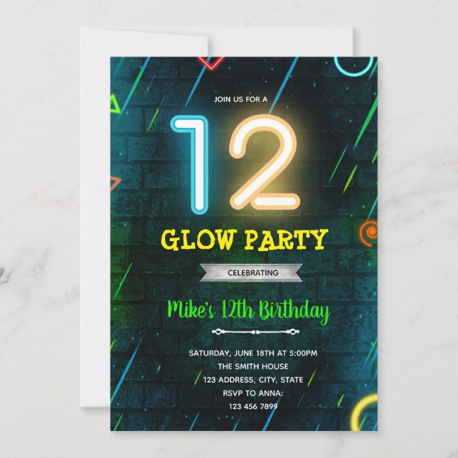 Glow 12 party invitation (Front)