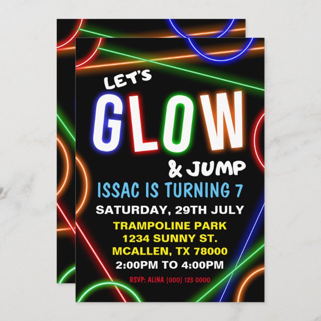 Glow and Jump Birthday Invitation (Front/Back)