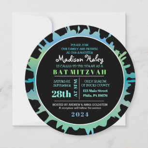 GLOW Aqua Splash Bar Bat Mitzvah Invitation