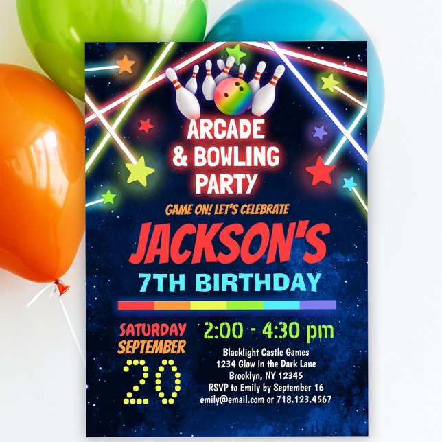 Glow Arcade Bowling Birthday Party  Invitation (Creator Uploaded)