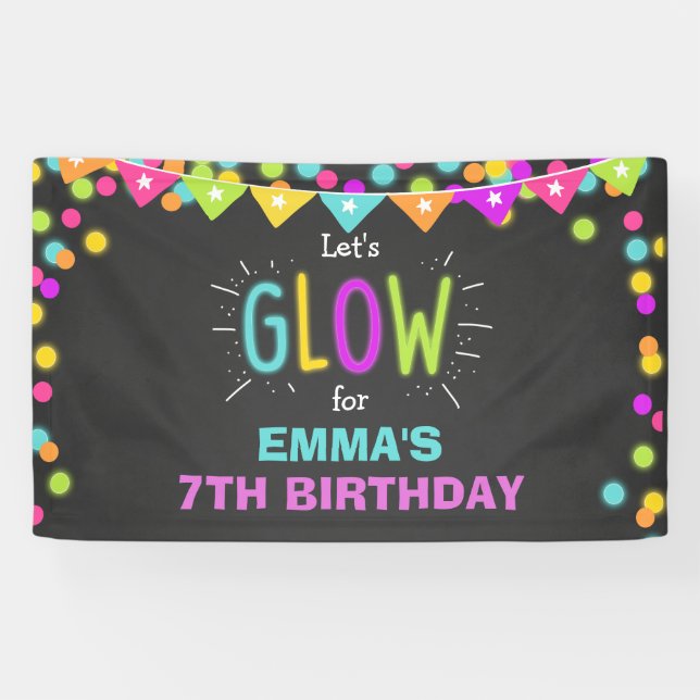 Glow birthday banner Disco party Neon Laser tag (Horizontal)