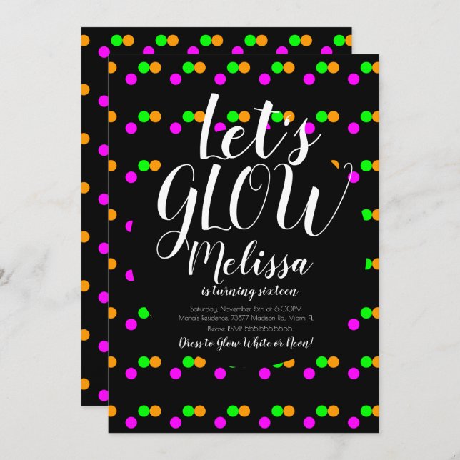 Glow Birthday Confetti Neon Glow In The Dark Party Invitation (Front/Back)