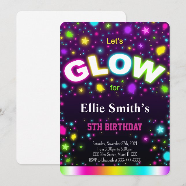 Glow Birthday Invitation (Front/Back)