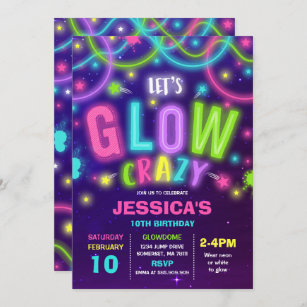 Glow Birthday Invitation Neon Glow Dance Party