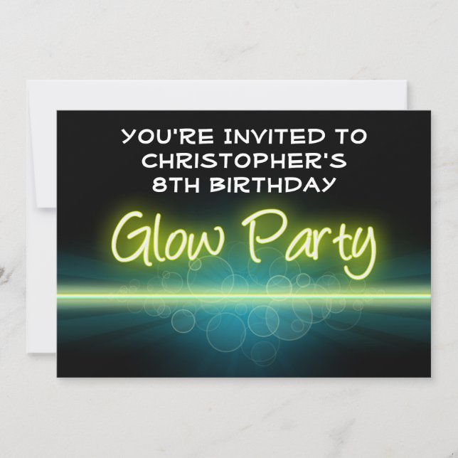 Glow Birthday Party, Blue/Yellow Blacklight Invitation (Front)