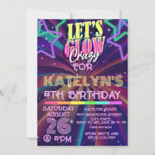 Glow Birthday Party Kids Custom Invitation