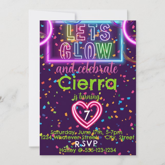 Glow Birthday Party Kids Invitation (Front)