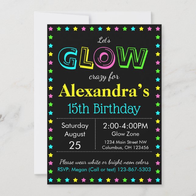 Glow Birthday Party Personalise RSVP Invitation (Front)