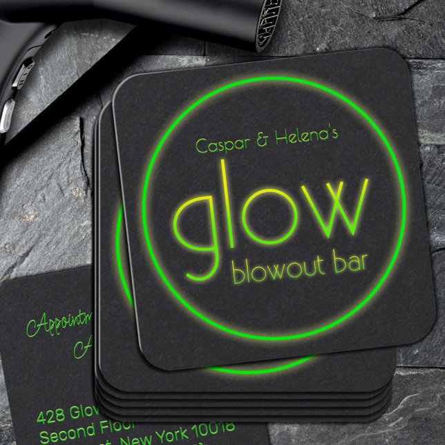 Glow Blowout Bar Add Your Name Neon Green Square Business Card (Creator Uploaded)