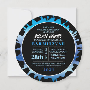 GLOW Blue Splash Bar Bat Mitzvah Invitation