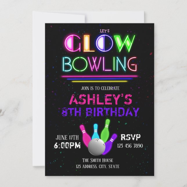 Glow bowling invitation (Front)