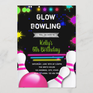 Glow bowling party invitation