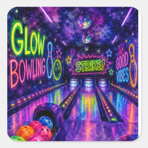 Glow Bowling Watercolor Teen Birthday Party Square Sticker