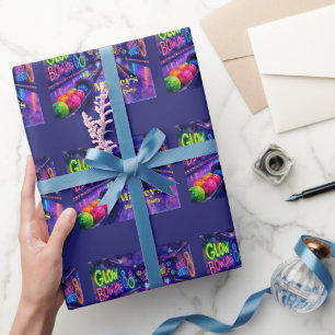 Glow Bowling Watercolor Teen Birthday Party Wrapping Paper