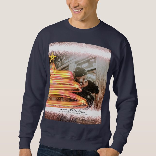 Glow Christmas Tree Star Photo Glitter Sweatshirt (Front)