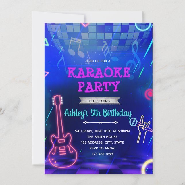 Glow disco rock dance party invitation (Front)