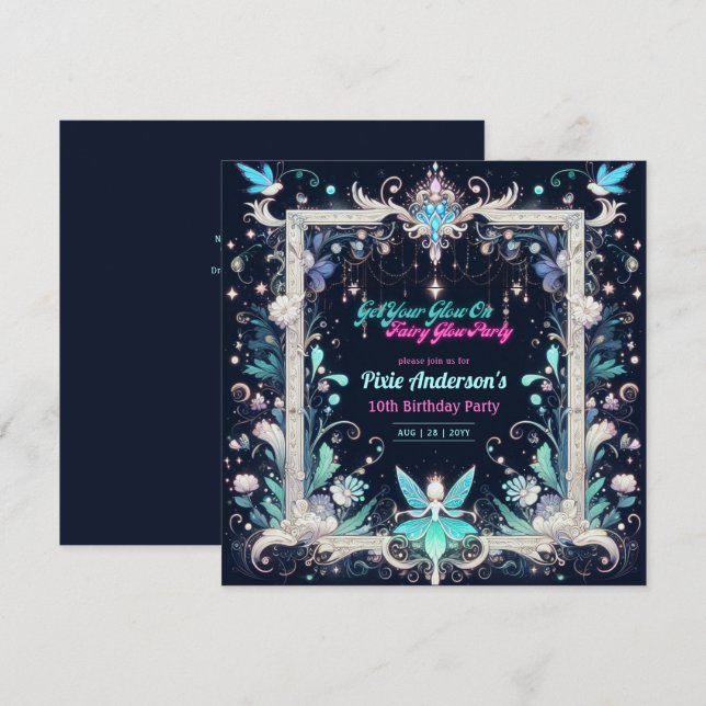 Glow Fairy Party Theme - Fairytale After Dark Invitation (Front/Back)
