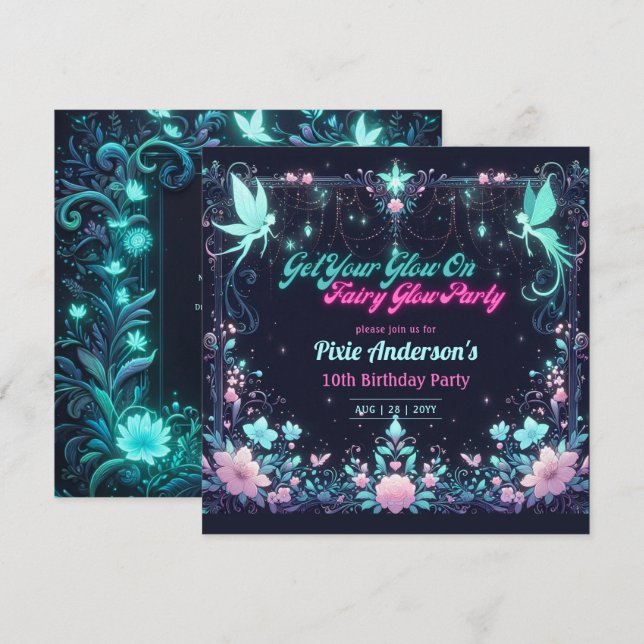 Glow Fairy Party Theme - Fairytale After Dark Invitation (Front/Back)
