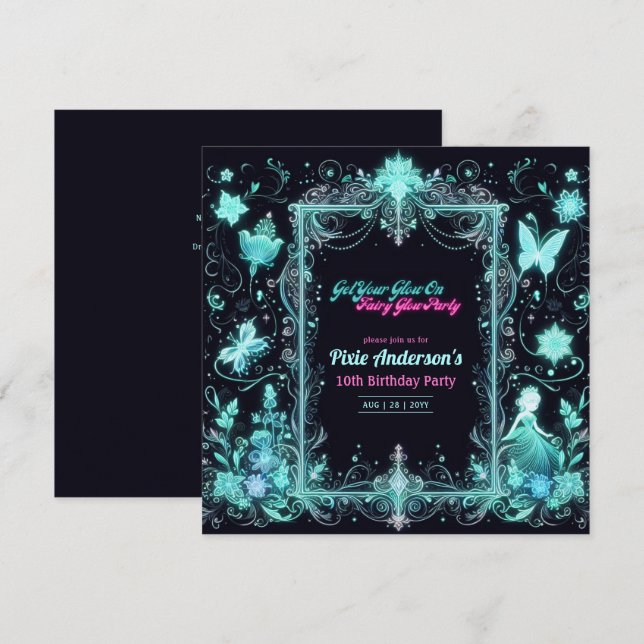 Glow Fairy Party Theme - Fairytale After Dark Invitation (Front/Back)