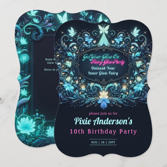 Glow Fairy Party Theme - Fairytale After Dark Invitation (Front/Back)