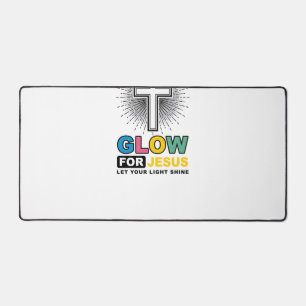 Glow For Jesus Christian Cross Light Shirt Design_ Desk Mat