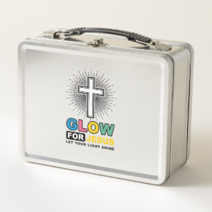 Glow For Jesus Christian Cross Light Shirt Design_ Metal Lunch Box