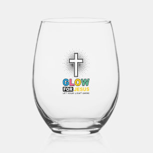 Glow For Jesus Christian Cross Light Shirt Design_ Stemless Wine Glass