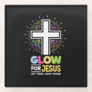 Glow for Jesus Christian Cross Tee Jesus Christ Bi Glass Coaster