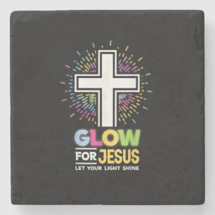 Glow for Jesus Christian Cross Tee Jesus Christ Bi Stone Coaster