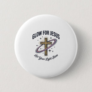 Glow for Jesus Christian Cross Vintage Vector 6 Cm Round Badge