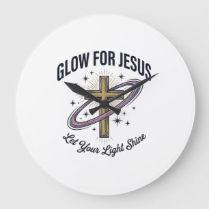 Glow for Jesus Christian Cross Vintage Vector Large Clock